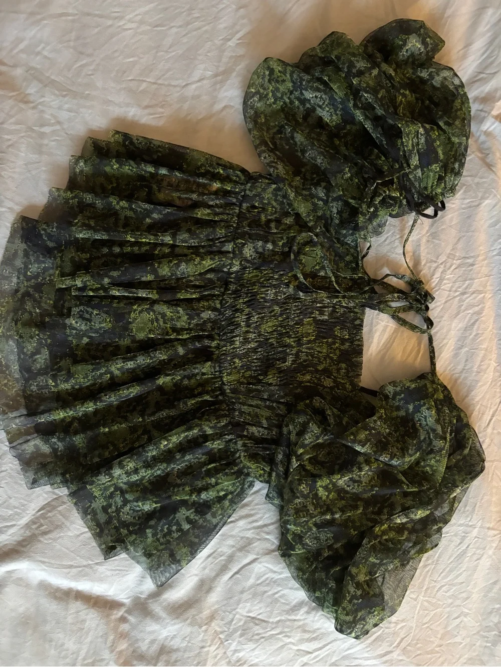 Free People Dark Green Sheer Floral Square-Neck Peplum Blouse